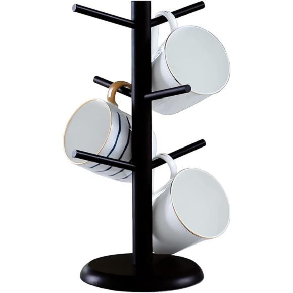 Mug Tree,Mug Hanger Stand,Coffee Cup Holder with 6 Hooks,Wood Coffee Mug Holder - Picture 1 of 7